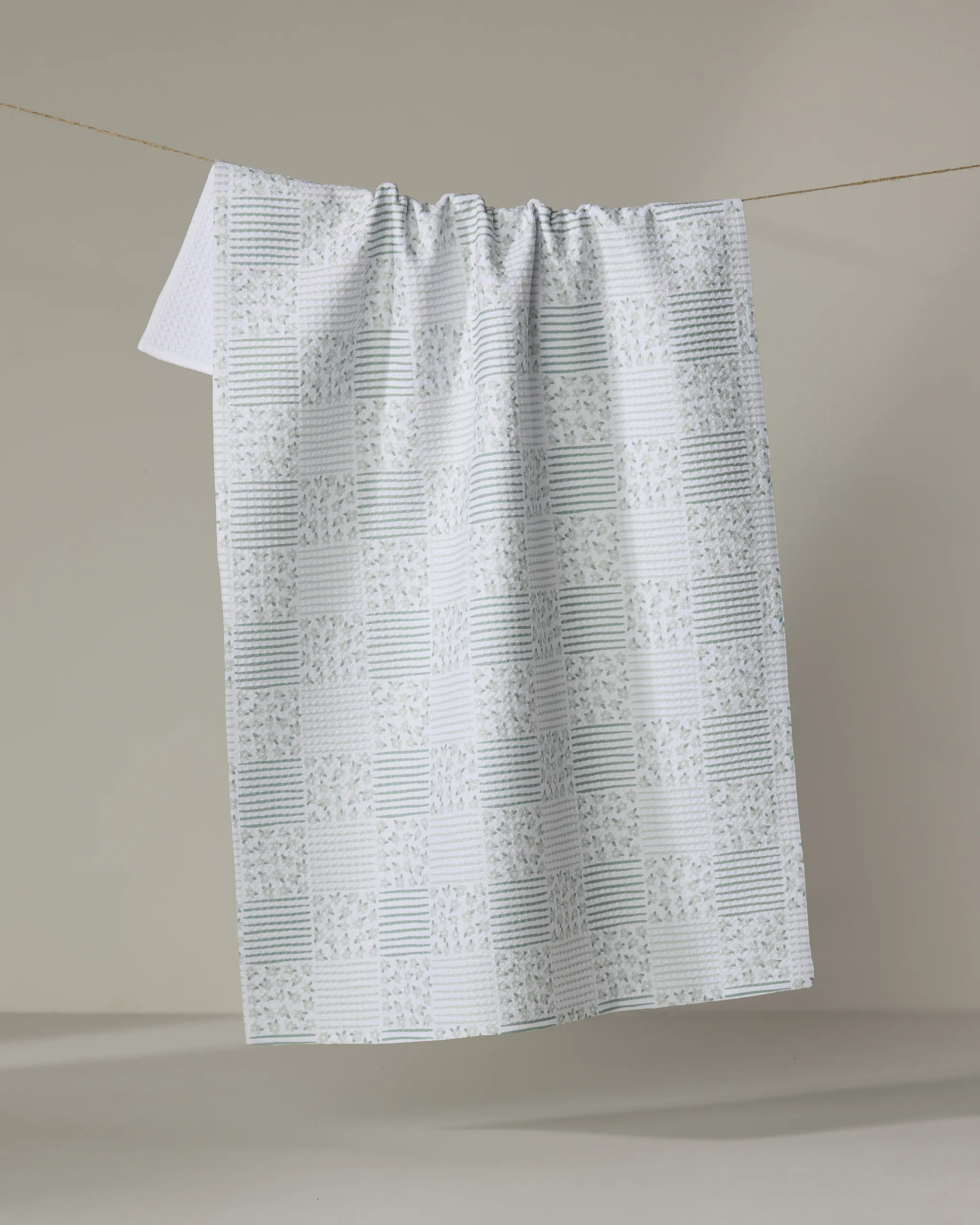 Mini Flowers and Stripes Check Green