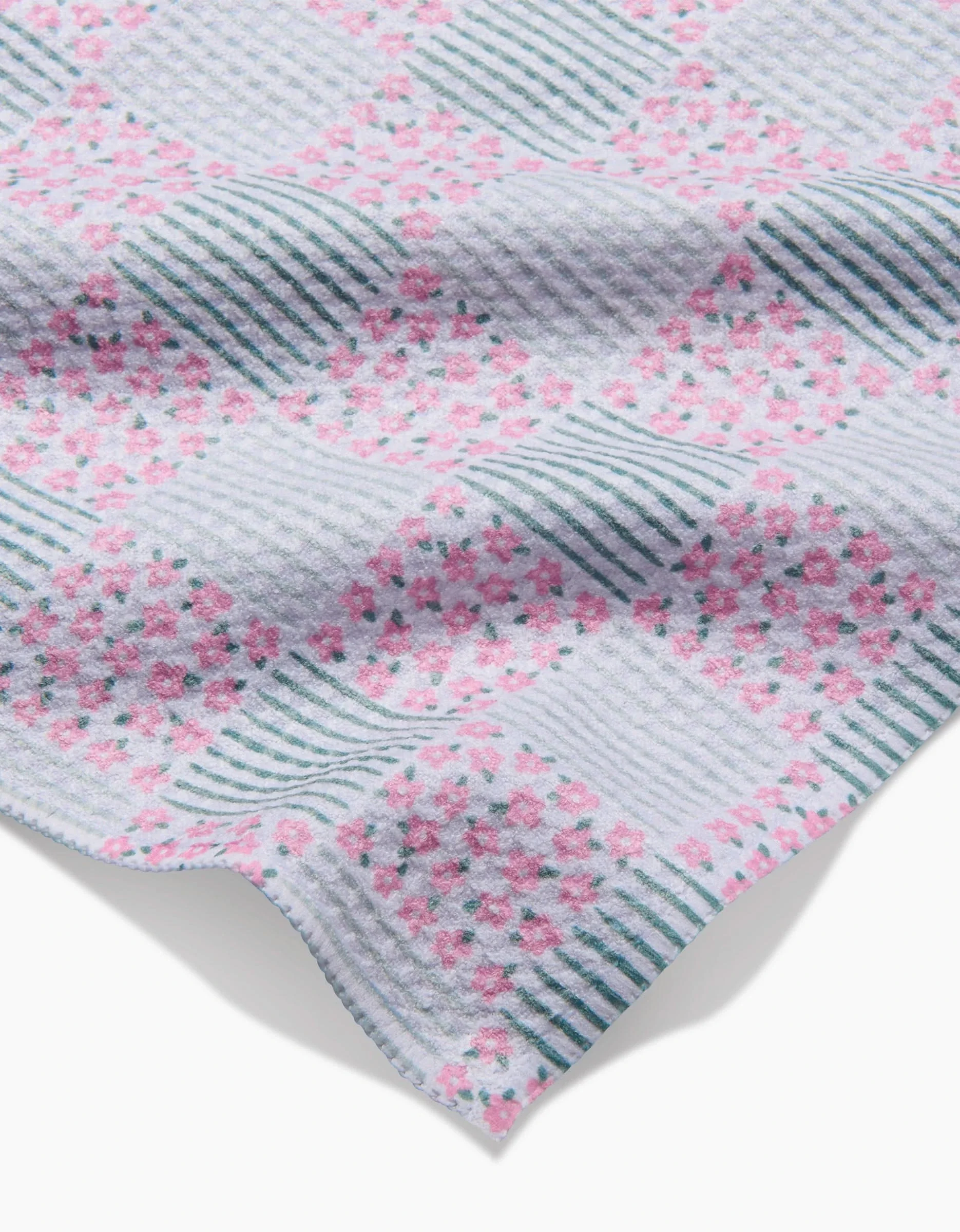 Mini Flowers and Stripes Check Pink and Green - Image 2